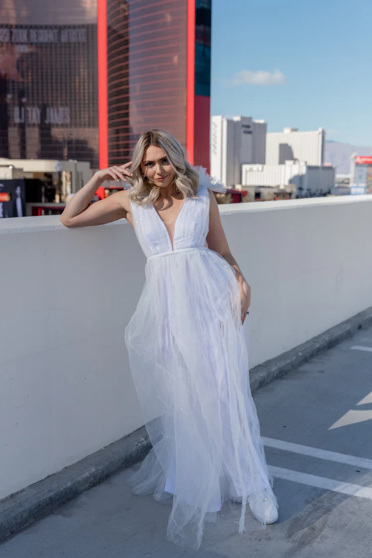 Alessia Tulle Deep V Gown - White - FINAL SALE