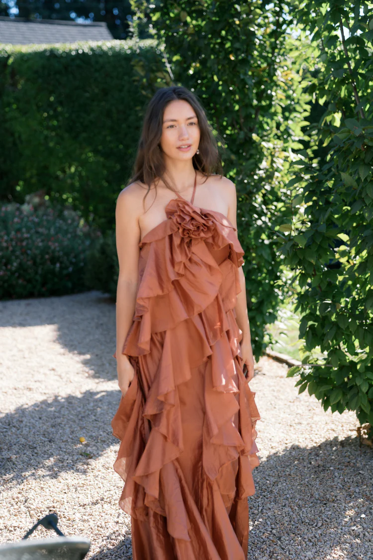Amal Tiered Ruffle Maxi Dress - Terracotta - Image 3