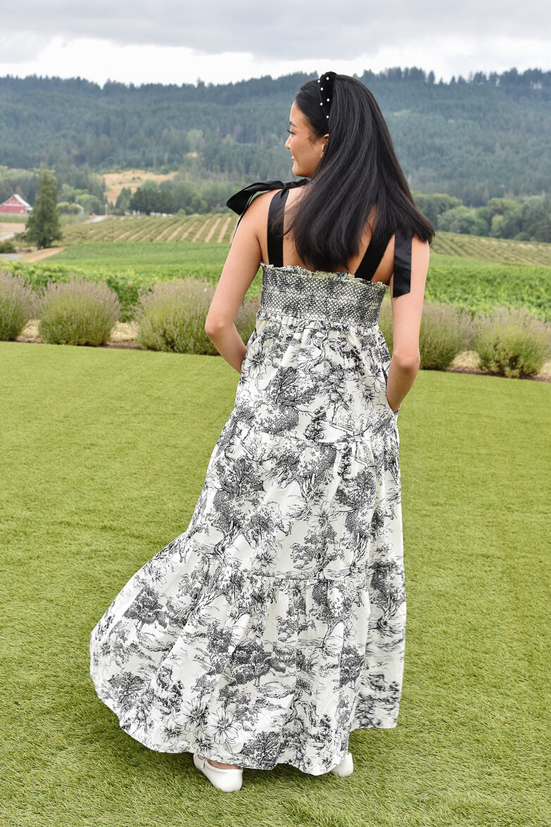 Beatrice Black and White Toile Maxi Dress - FINAL SALE - Image 4