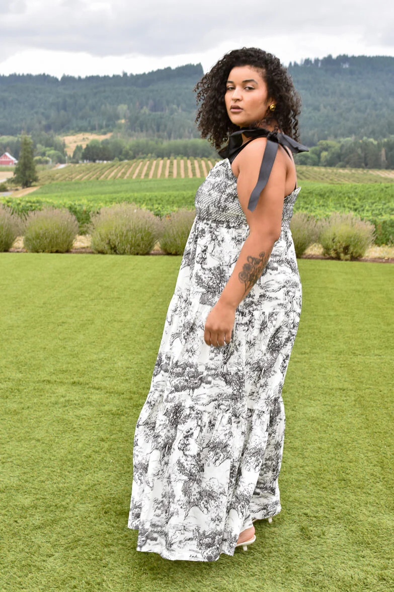 Beatrice Black and White Toile Maxi Dress - FINAL SALE - Image 8