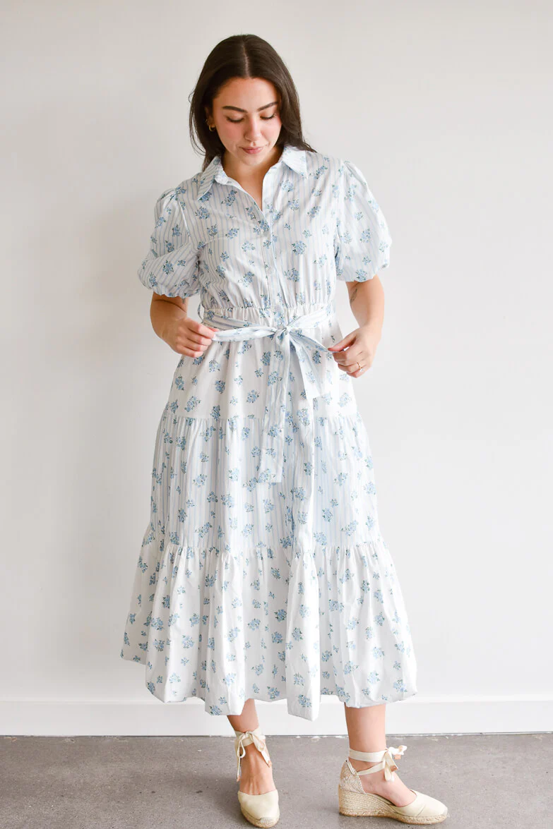 Bluebell Blue and White Floral Midi Dress - FINAL SALE