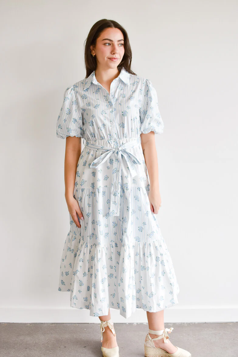 Bluebell Blue and White Floral Midi Dress - FINAL SALE - Image 10