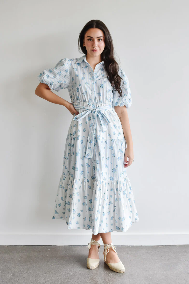 Bluebell Blue and White Floral Midi Dress - FINAL SALE - Image 3