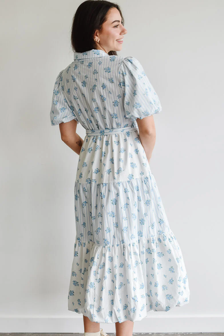 Bluebell Blue and White Floral Midi Dress - FINAL SALE - Image 4