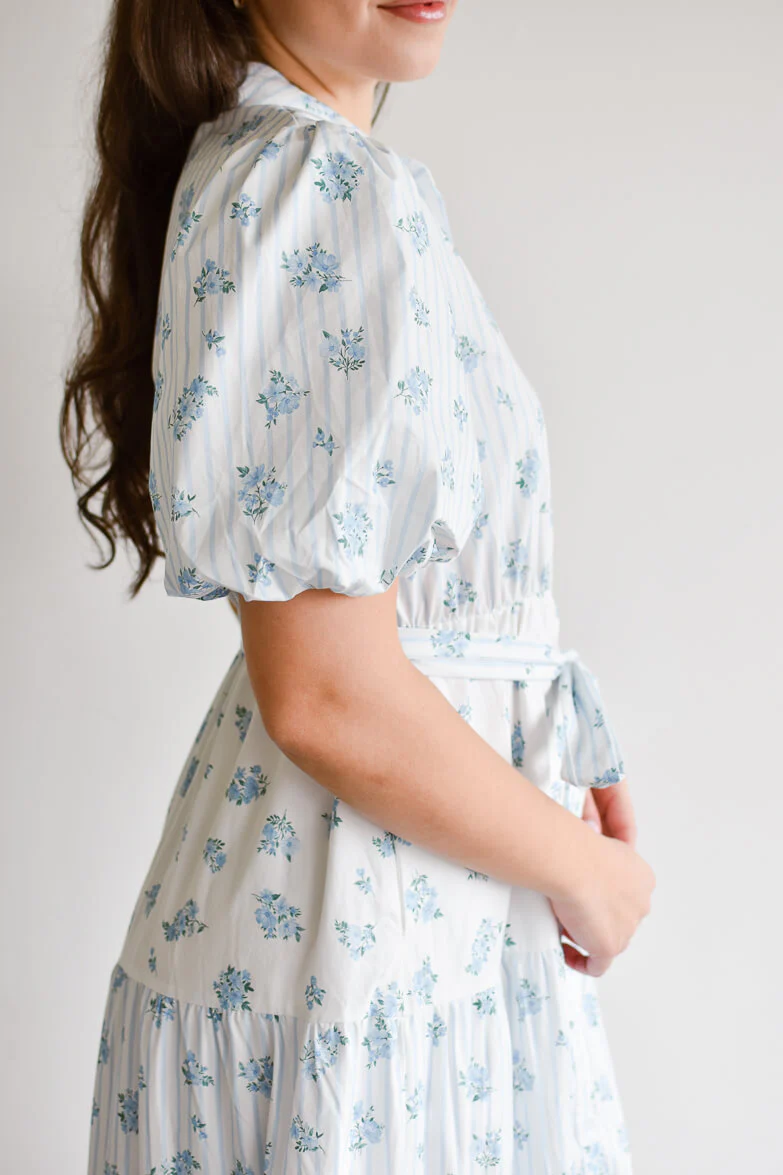 Bluebell Blue and White Floral Midi Dress - FINAL SALE - Image 5