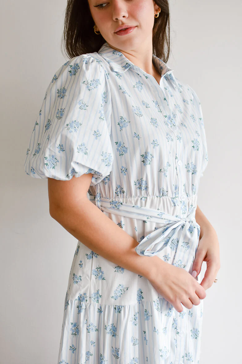 Bluebell Blue and White Floral Midi Dress - FINAL SALE - Image 6
