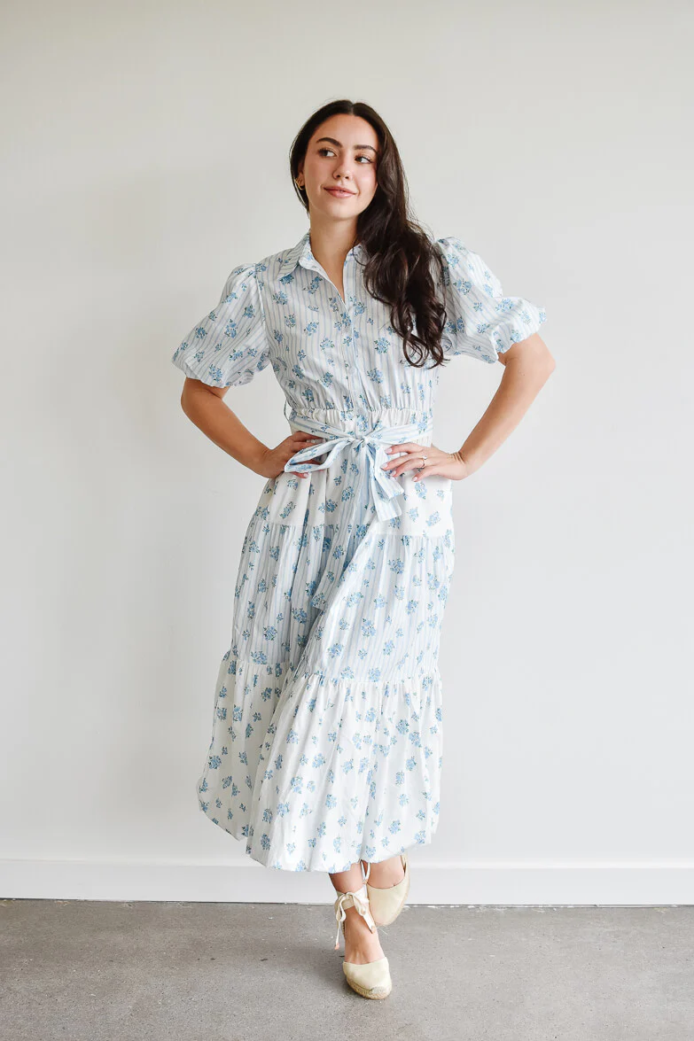 Bluebell Blue and White Floral Midi Dress - FINAL SALE - Image 8