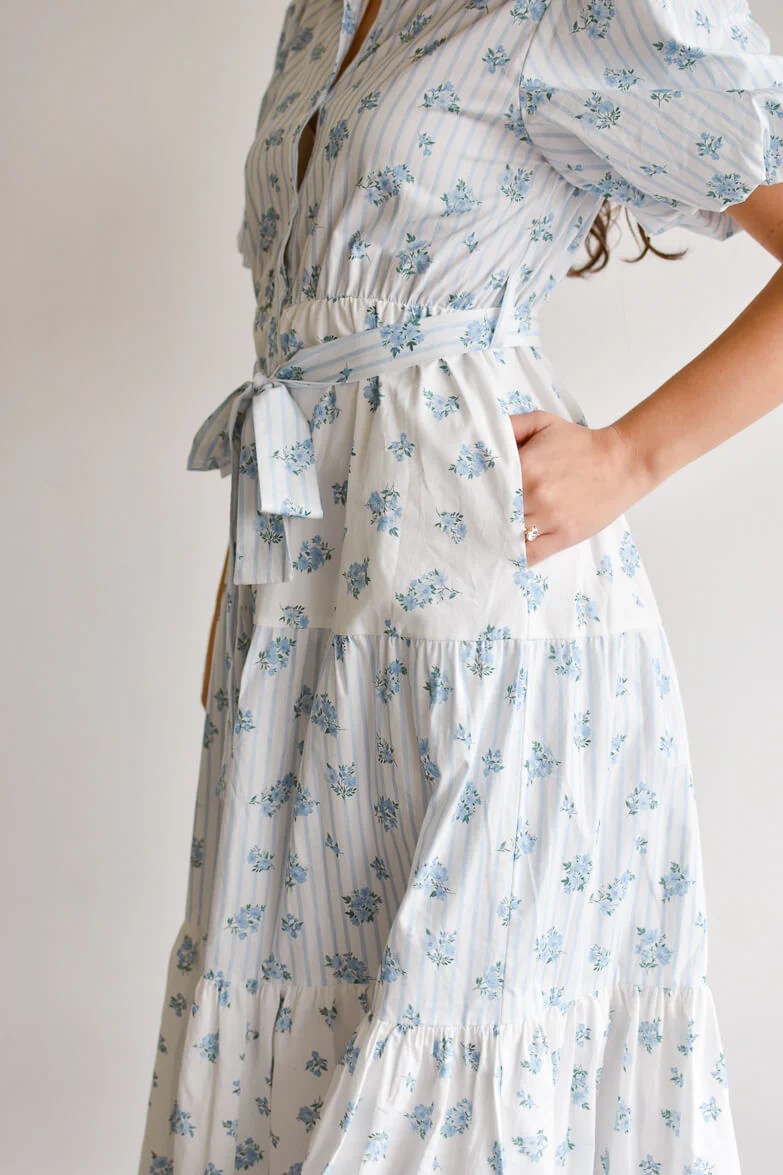 Bluebell Blue and White Floral Midi Dress - FINAL SALE - Image 9