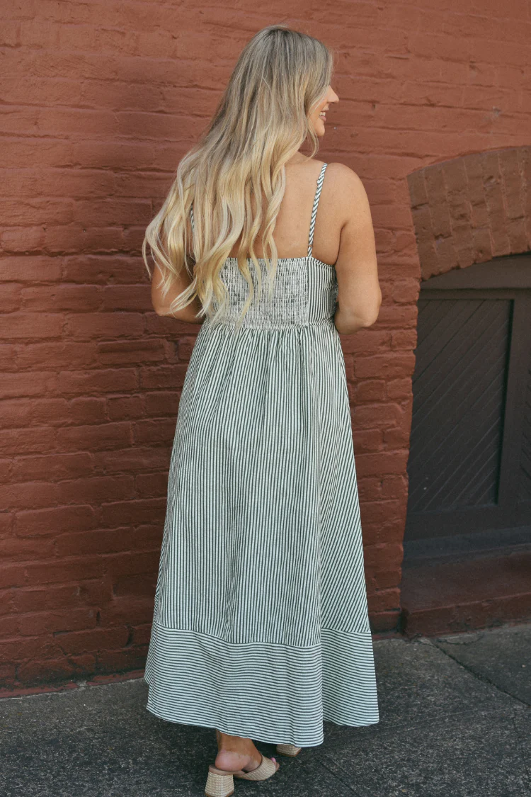 Cabana Stripe Basque Waist Midi Dress - Image 2