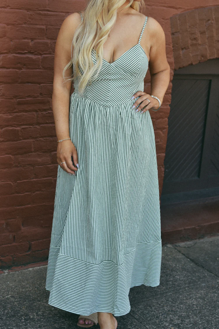 Cabana Stripe Basque Waist Midi Dress - Image 3