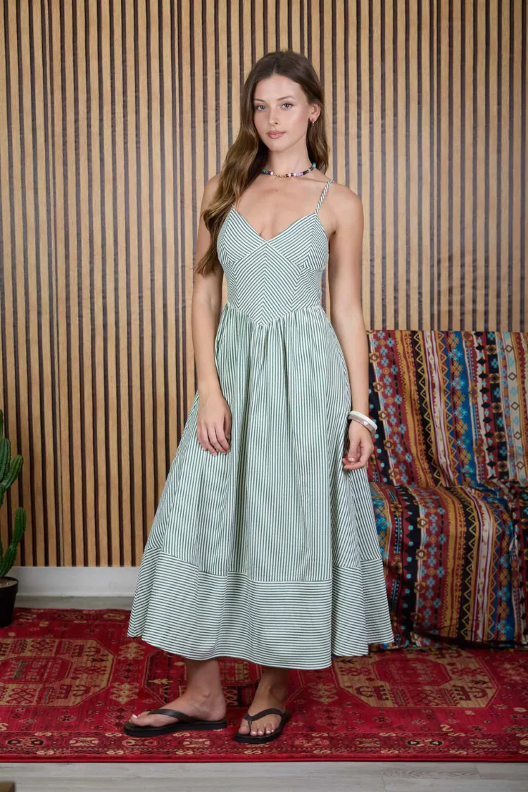 Cabana Stripe Basque Waist Midi Dress - Image 4