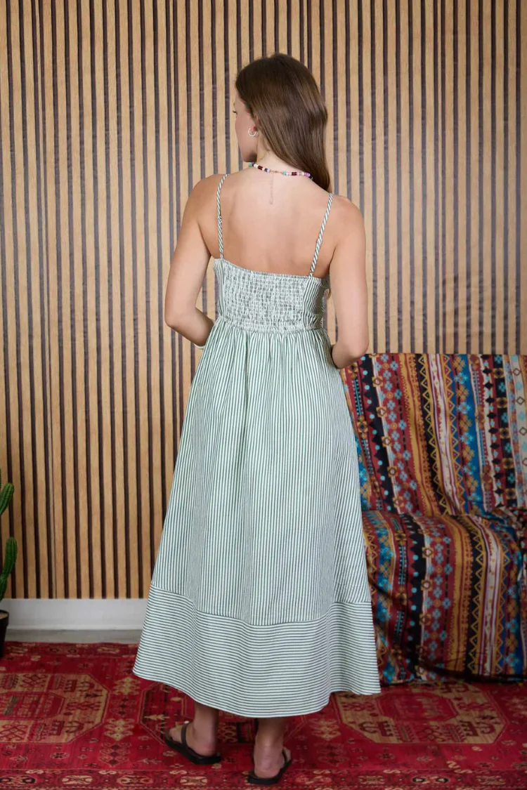 Cabana Stripe Basque Waist Midi Dress - Image 5