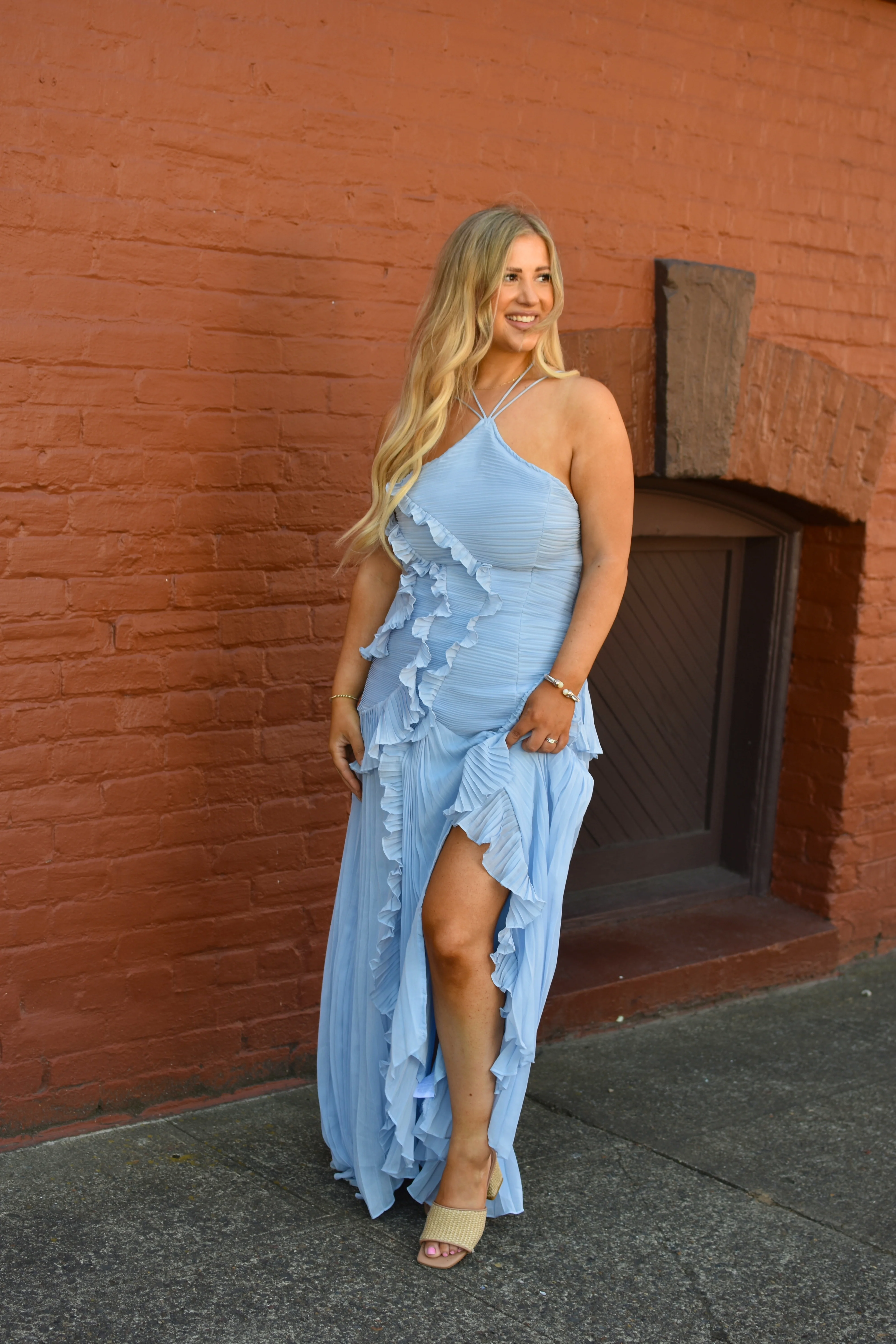 Capri Sky Blue Ruffle Maxi Dress - Image 4