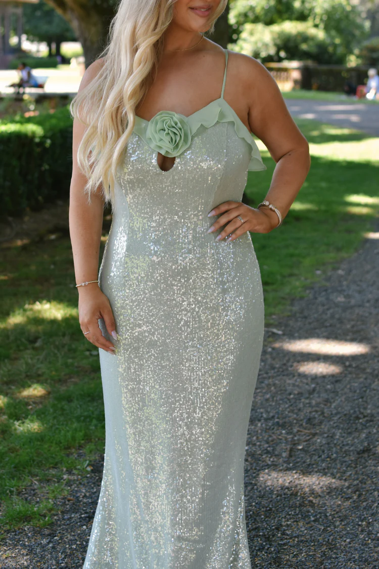 Celeste Sequin Mint Maxi Dress - Image 3