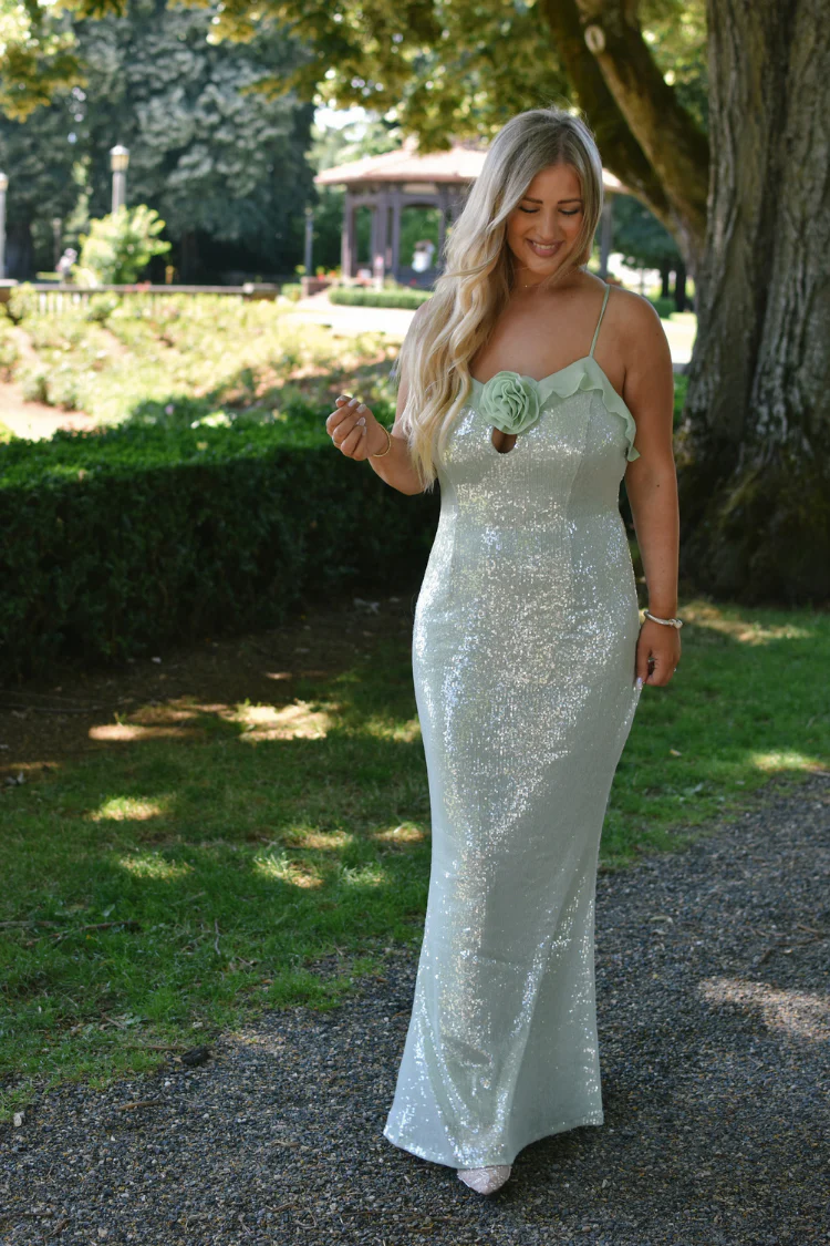 Celeste Sequin Mint Maxi Dress - Image 4