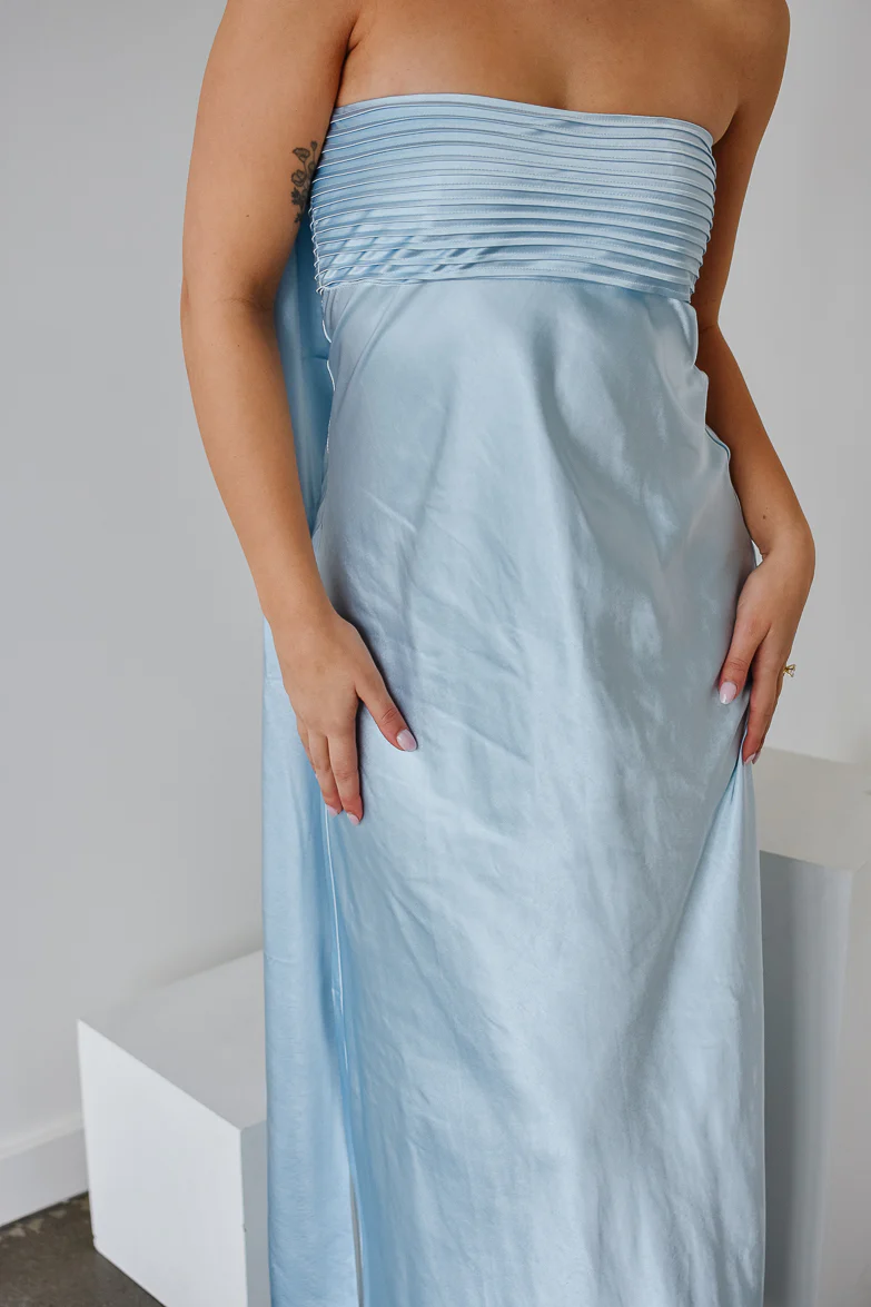 Elsa Ice Blue Maxi Dress with Neck Scarf - FINAL SALE - Image 10