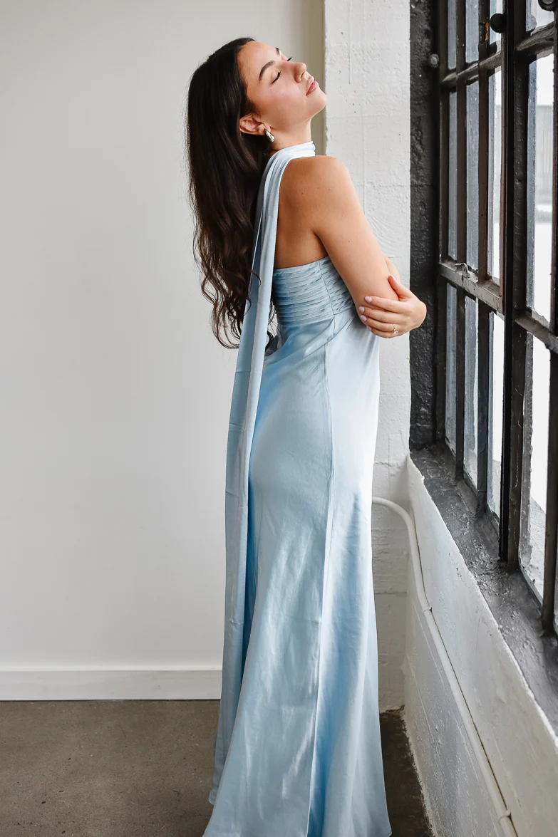 Elsa Ice Blue Maxi Dress with Neck Scarf - FINAL SALE - Image 5