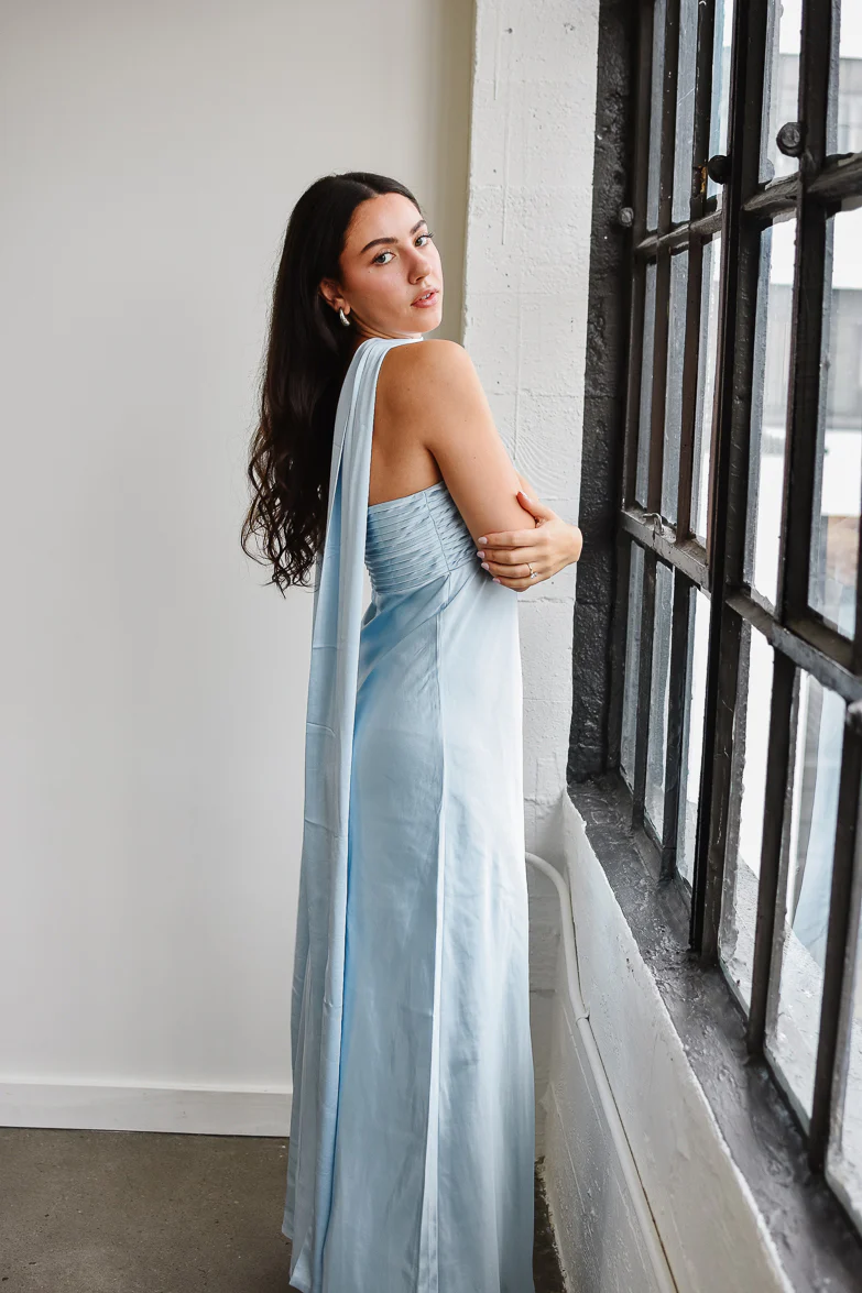 Elsa Ice Blue Maxi Dress with Neck Scarf - FINAL SALE - Image 7