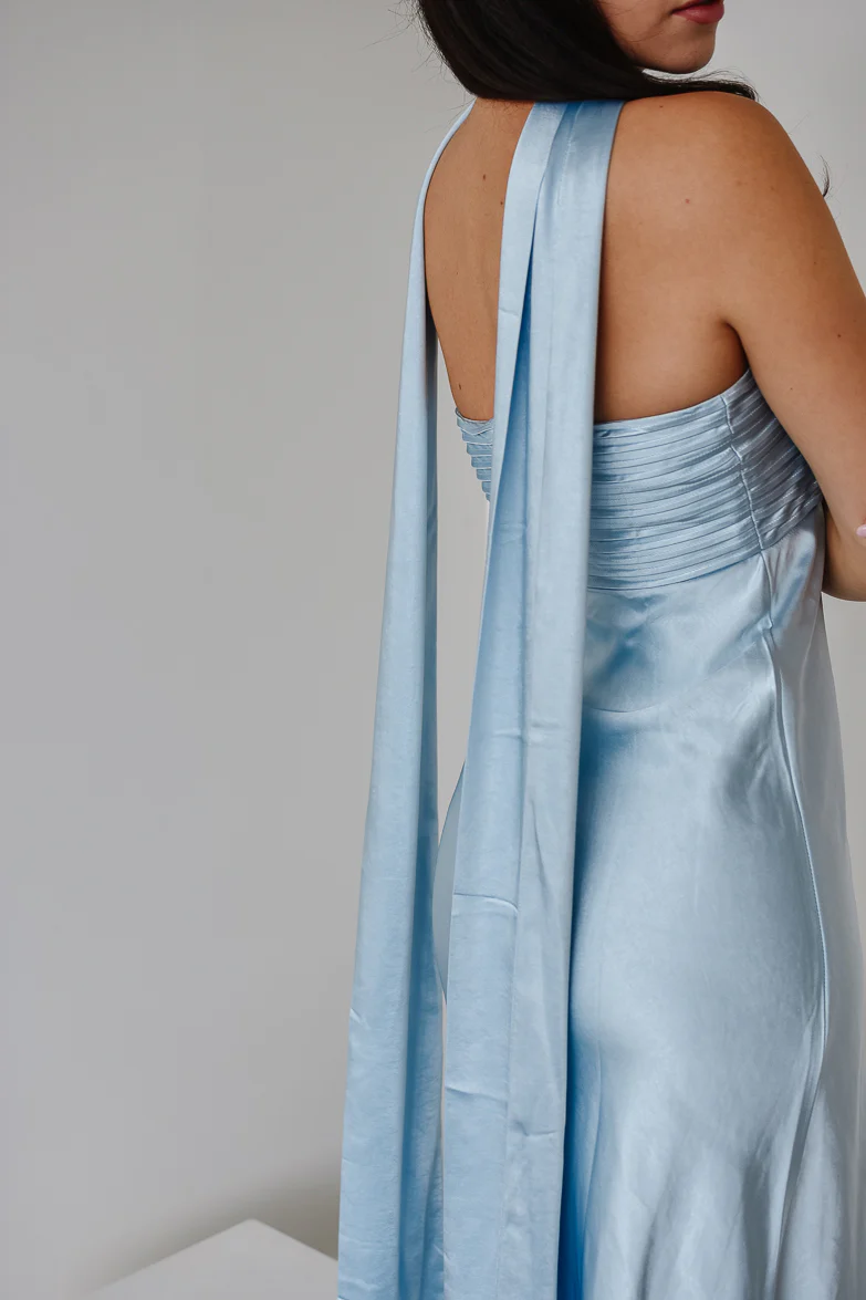 Elsa Ice Blue Maxi Dress with Neck Scarf - FINAL SALE - Image 8