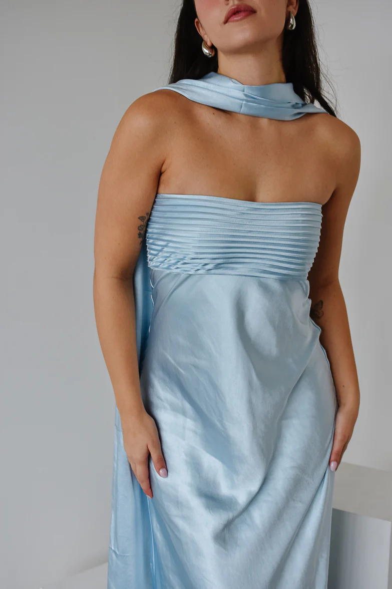 Elsa Ice Blue Maxi Dress with Neck Scarf - FINAL SALE - Image 9