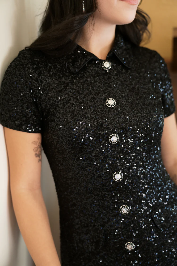 Gramercy Black Sequin Mini Shirtdress - FINAL SALE - Image 7