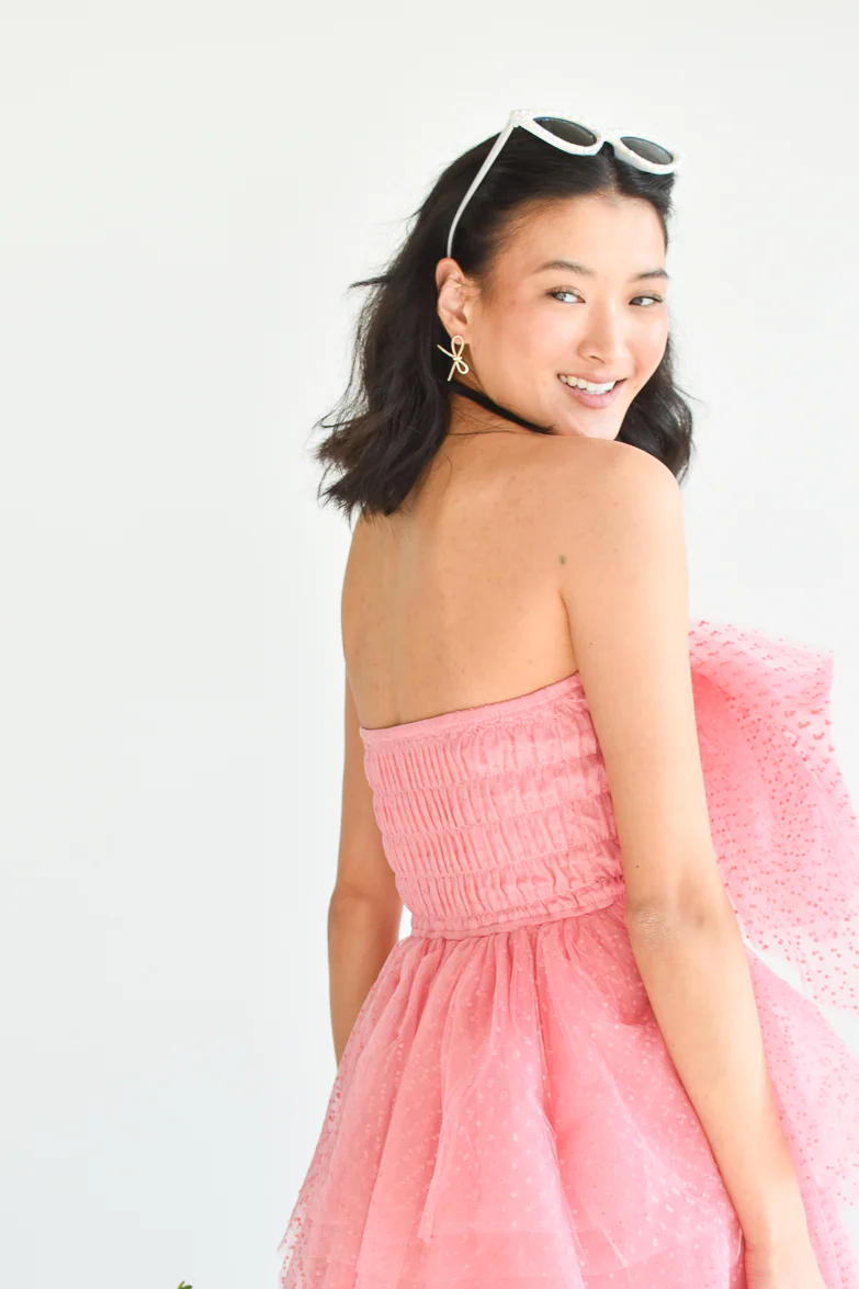 Lowery Swiss Dot Bow Mini Dress - Pink - FINAL SALE - Image 2