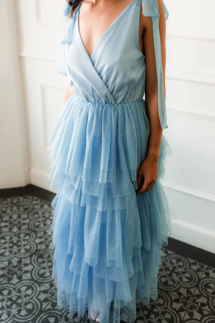 Mare Tiered Blue Tulle Midi Dress - FINAL SALE - Image 2