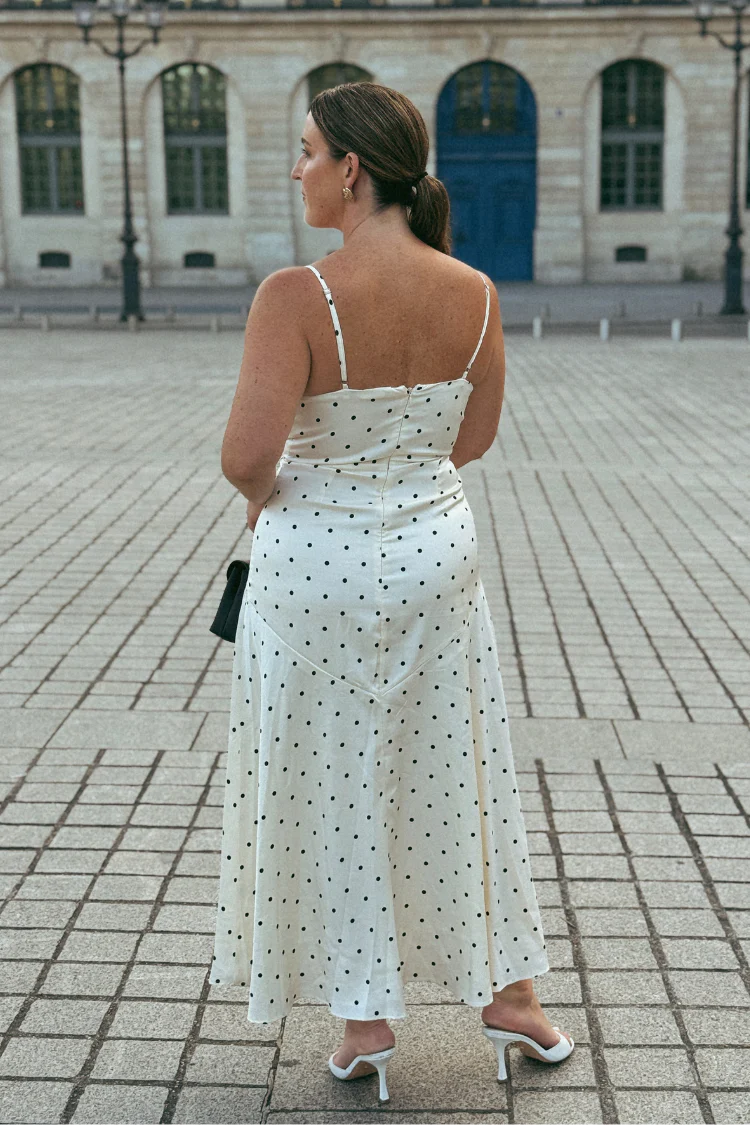 Margaux Rosette Satin Polka Dot Midi Dress - Image 3