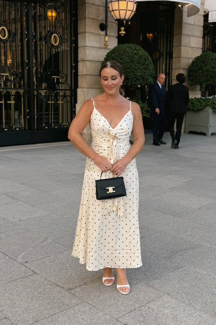 Margaux Rosette Satin Polka Dot Midi Dress - Image 6