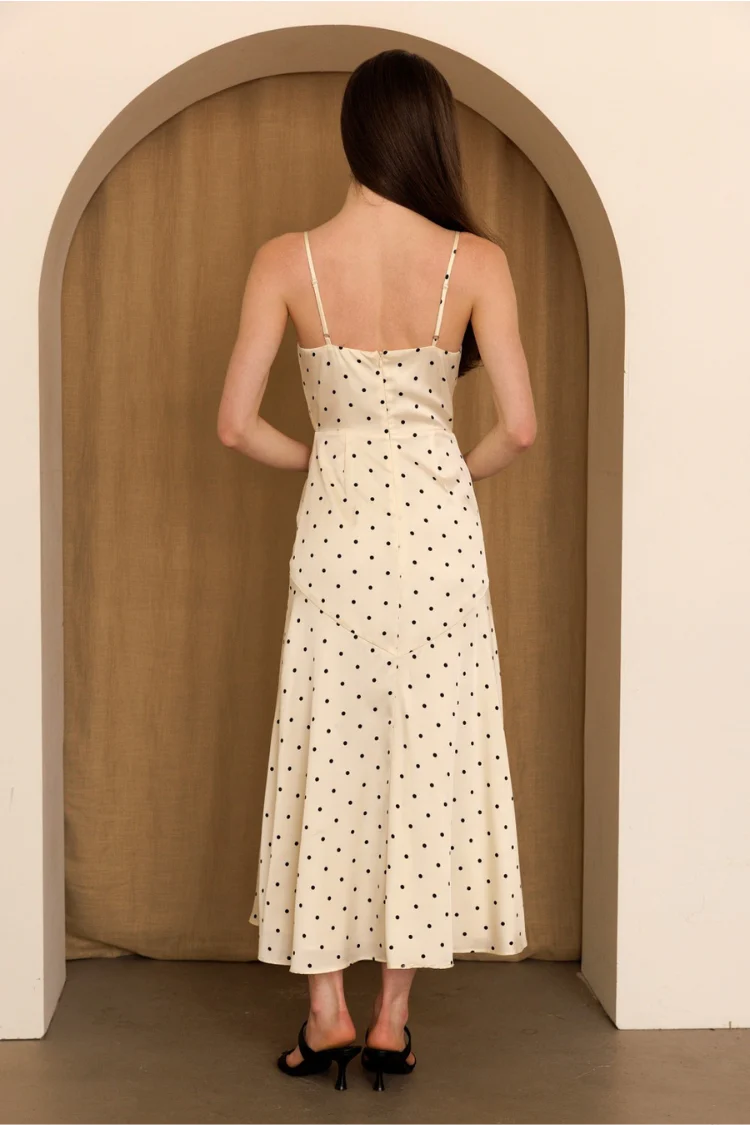 Margaux Rosette Satin Polka Dot Midi Dress - Image 8