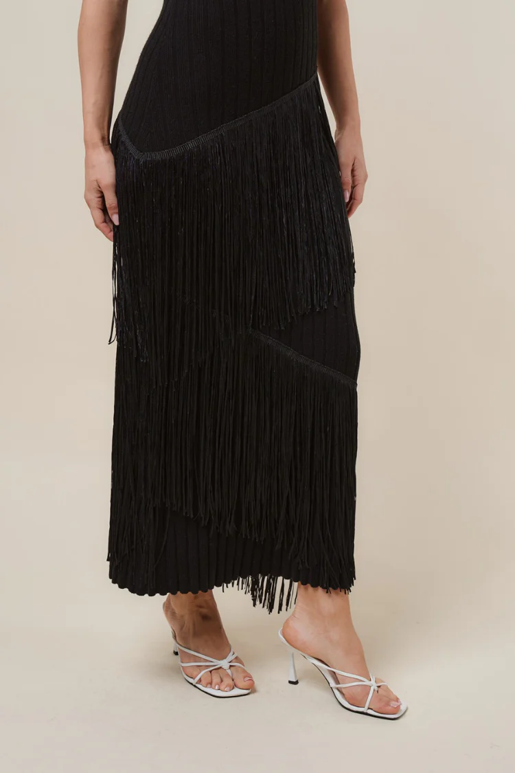 Pre-Order - Marisol Fringe Maxi Dress - Black - 8/10 - Image 3