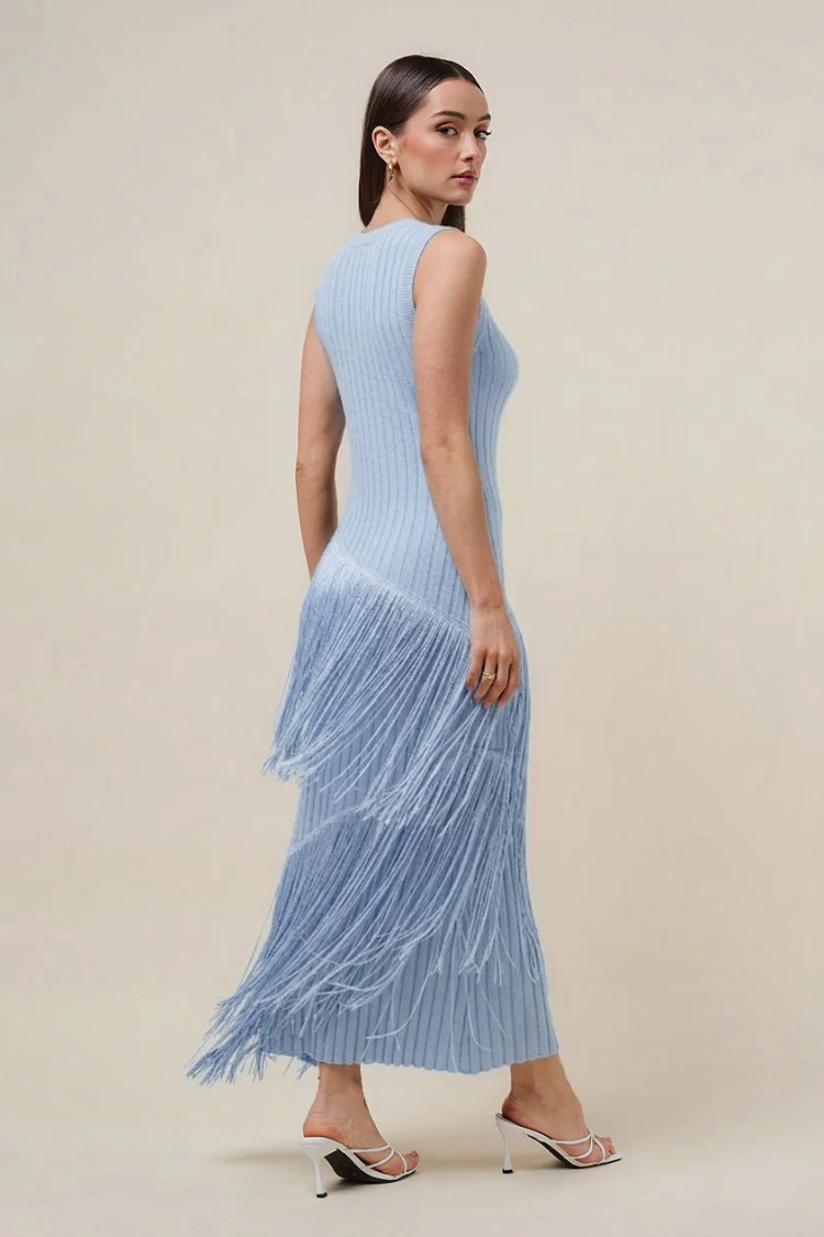 Marisol Fringe Maxi Dress - Blue - Image 3