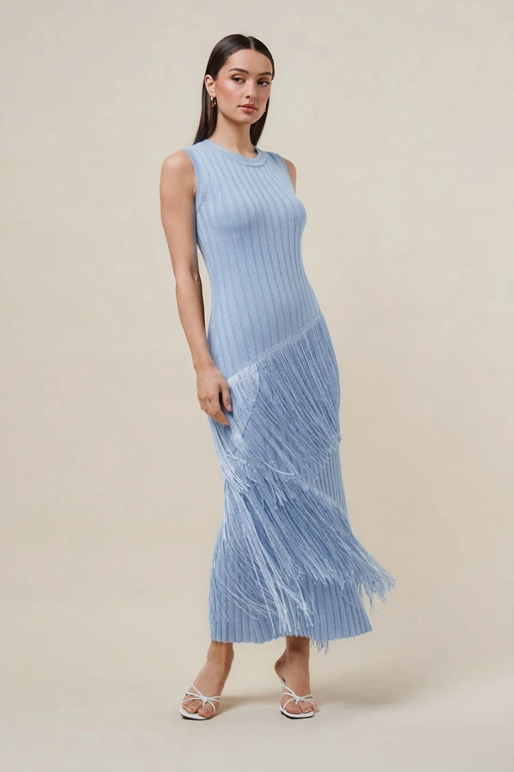 Marisol Fringe Maxi Dress - Blue - Image 4