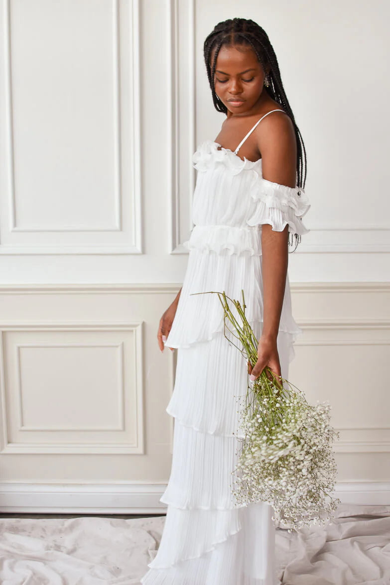 Matilde White Ruffle Detail Maxi Dress - FINAL SALE - Image 2