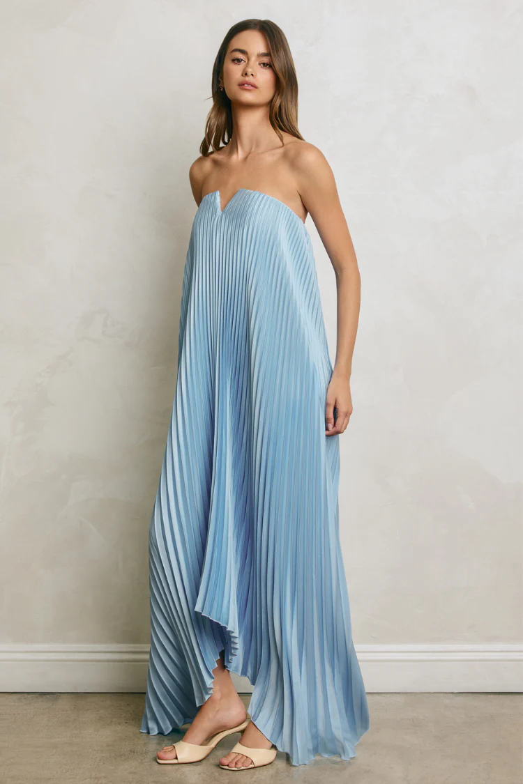 Moonlit Pleated Maxi Dress - Ice Blue - Image 4