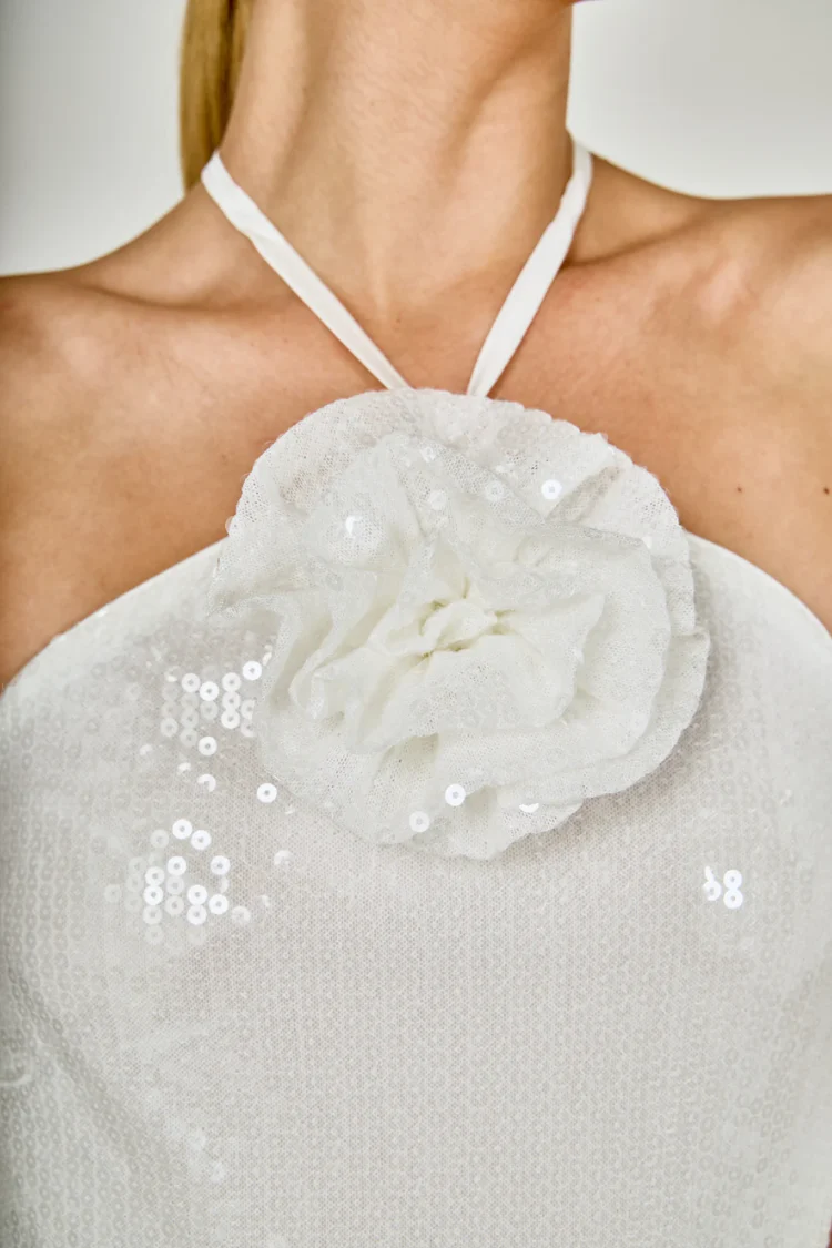 Rose White Sequin Haltered Maxi Dress - Image 3