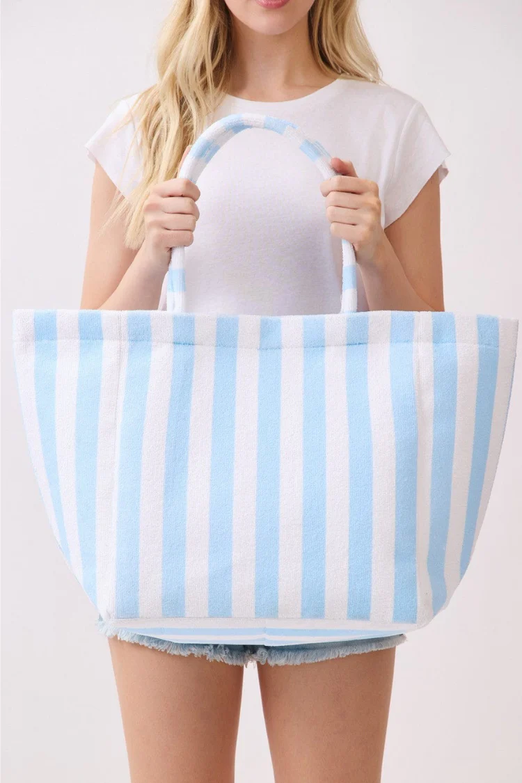 Palm Beach Stripe Terry Tote - Blue - Image 2