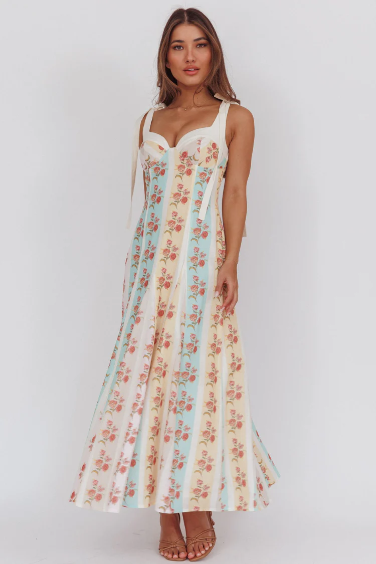Rosette Stripe Corset Midi Dress