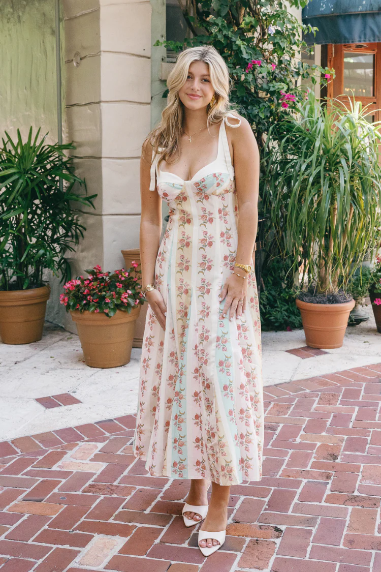 Rosette Stripe Corset Midi Dress - Image 5