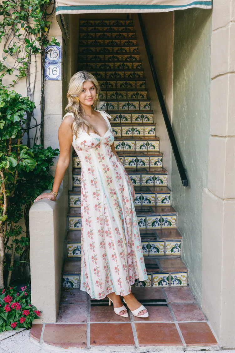 Rosette Stripe Corset Midi Dress - Image 9