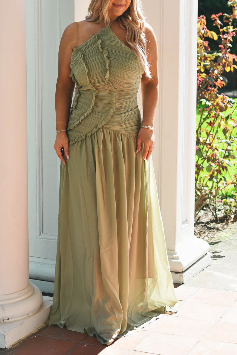 Siena Olive Ruffle Halter Maxi Dress - FINAL SALE - Image 4
