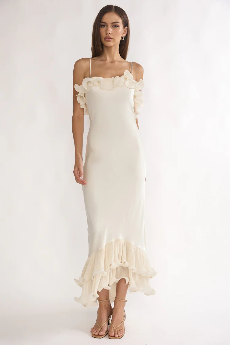 Sloane Ruffle Midi Dress - Cream - Image 3