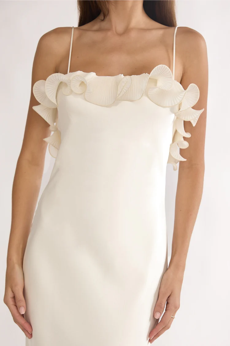 Sloane Ruffle Midi Dress - Cream - Image 4