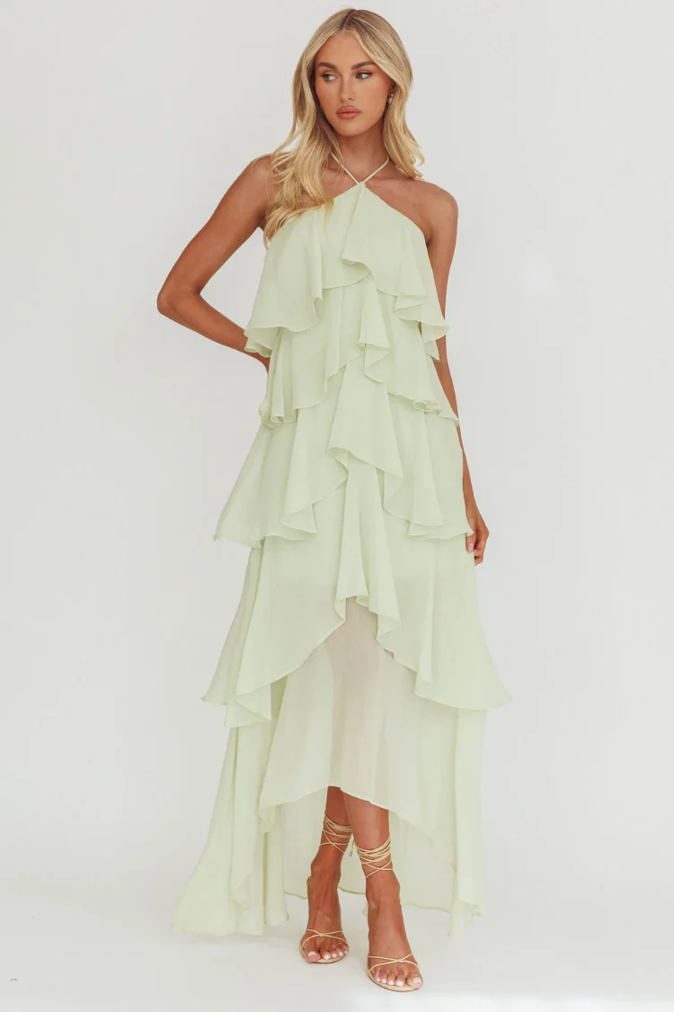 The Vivienne Sage Ruffle Maxi Dress